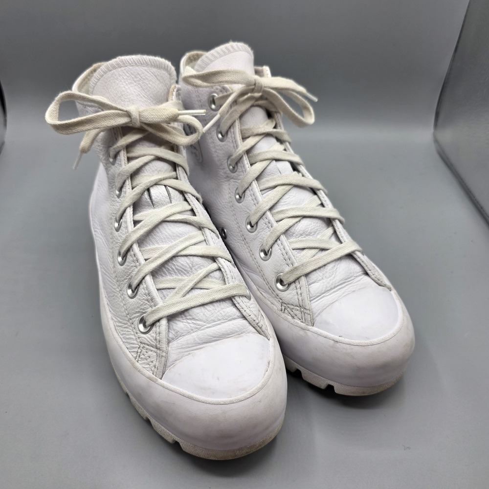 Converse Sneakers Womens 7.5 White Leather High Tops Lugged Chunky Sole‎